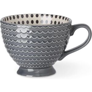 Signature Housewares Pad Print Set of 2 Ceramic  Footed 14oz Mugs, Gray